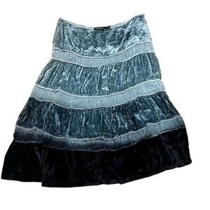 Nolita Skirt Womens Size M Blue Crushed Velvet Tiered A-Line Midi Lace
